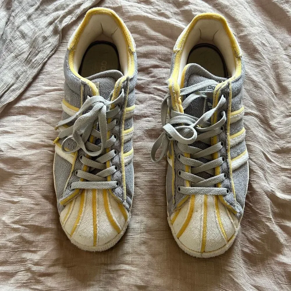 Adidas Superstar Grey Yellow Terry Cloth Sneakers Men’s Size 11
